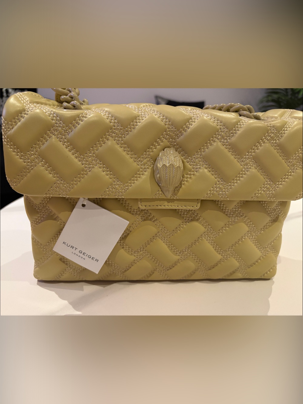 Kurt Geiger Lime Quilted Leather Shoulder Bag with Signature Bee Clasp